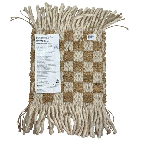 Chess Weave Jute Wool Rug SAMPLE Placemat Handmade In India NWT By West Elm - Picture 2 of 2